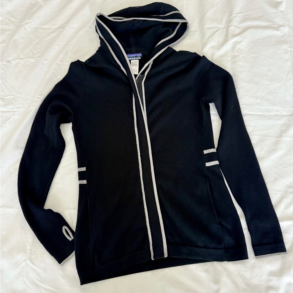Patagonia Black Wool Sweater Jacket 100% Merino Wool Ladies M - Picture 3 of 8
